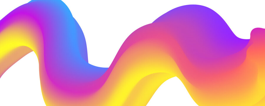 Abstract 3d fluid wave with vibrant yellow pink and blue gradients flowing background. Soft organic curves