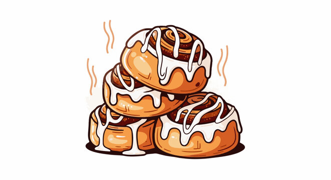 Sweet, warm, baked cinnamon rolls piled high, drizzled with creamy icing, wafting steam