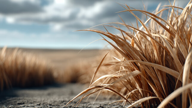 Dry grass dead crop arid field brown plant drought nature outdoor closeup sky landscape environmental crisis