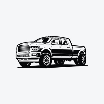 Dually truck lifted monochrome vector isolated. American pickup truck vector