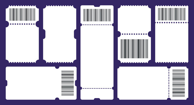 Blank mockup ticket, empty event admission. Realistiс  white pass template. Rectangular coupon, flyer. Isolated vector illustration EPS10	