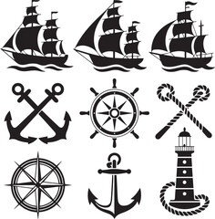 Need to Create Vintage Nautical Marine Elements Vector Collection No Background © MDKHURSHED