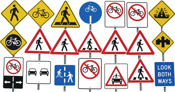 Pedestrian signs regulate local street traffic.