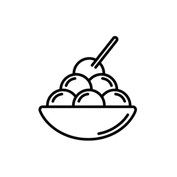 Bowl of sweet balls or rasgulla outline vector illustration on transparent background