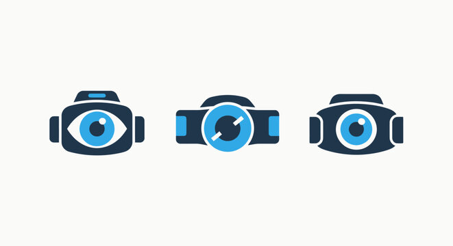 Collection of camera icons featuring an eye lens representing surveillance or recording surveillance recording security observation monitoring photography technology equipment illustration
