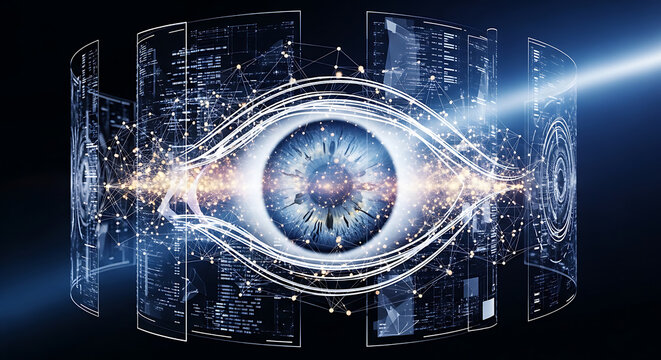 Digital Eye Vision Concept of Futuristic Technology and Artificial Intelligence Surveillance
