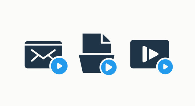 Digital icons for email document playback with play button overlay document interface communication multimedia playback recording streaming technology computer information application
