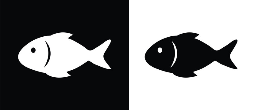 Fish vector Icon. Silhouette Fish icon Black and White Background. Sea Food illustration symbol. Vector illustration.