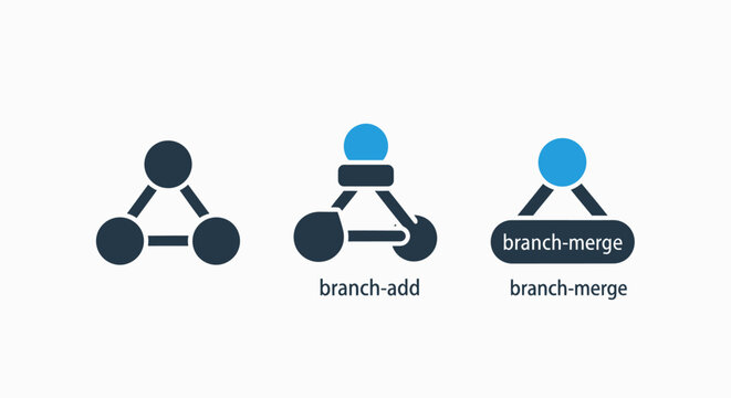 Version control branching icons for software development and git operations with software development programming repository workflow technology interface management technical engineering