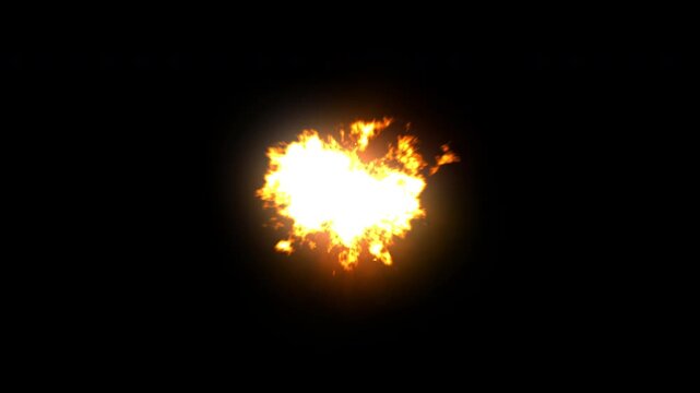 Intense weapon fire discharge with bright muzzle flash on black