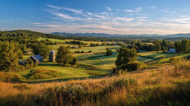 Serene New England Countryside with Distant Mountains