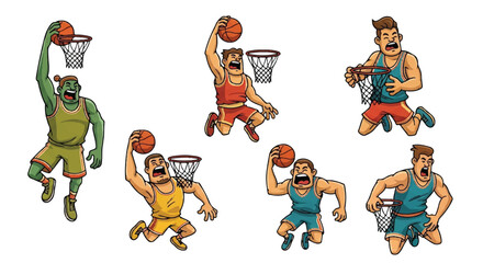 Basketball players dunking illustration vector graphics © Arisa