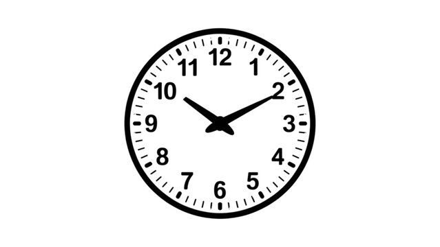 Close-up view of an analog clock face displaying the time in black and white isolated on transparent background