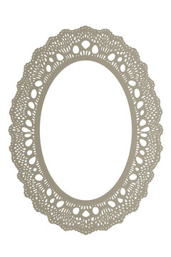 Textured oval paper frame with central cutout and soft lace embossing in neutral gray-beige palette. Ideal for wedding stationery, romantic collages, branding overlays, and elegant layouts.