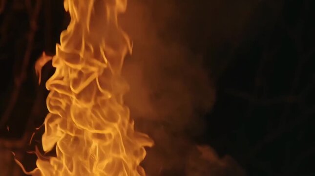 Dynamic burning flames with bright orange and yellow colors isolated on black for heat concept