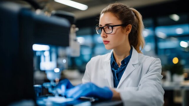 428Single biomedical engineer adjusting 3D bioprinting parameters for customized pharmaceutical tablet production in compact laboratory workspace, precision dispensing system creating