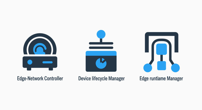 Edge network controller device lifecycle manager secure access manager icons with edge computing network management it infrastructure internet of things smart device access control controller