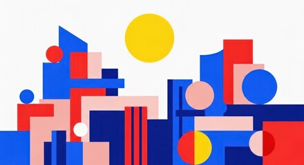 Obraz premium Abstract geometric cityscape illustration with vibrant colors and minimalist design