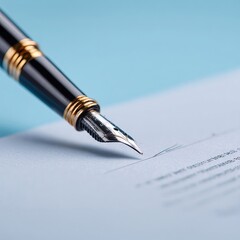 Fototapeta premium Elegant fountain pen signing document, close-up showcasing detail, precision, legal process, contract completion.