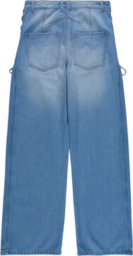 relaxed fit blue jeans with back pockets and visible stitching details isolated on transparent background