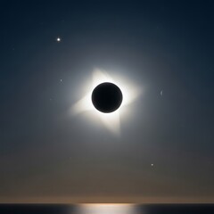 Obraz premium Total Solar Eclipse Over the Ocean with Visible Corona.