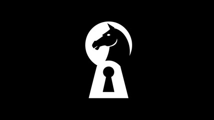 Abstract equestrian symbol horse head silhouette within a keyhole design
