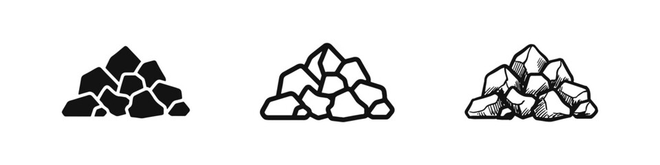 Pile of Stones and Rocks Icon Set for Construction or Nature © drawing lines