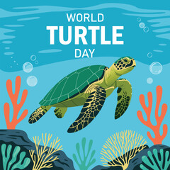 Save Our Oceans Illustration for  World Turtle Day. Celebrate  World Turtle Day with this vector of sea life, featuring a turtle and coral reefs in a clean underwater design. © MD ABDUL MATIN