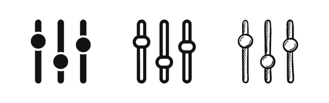 Adjuster Slider and Equalizer Settings Icon Set for Audio or Control