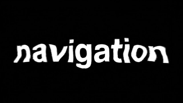 Abstract Navigation Wiggle Typography Animation Featuring Stylized White Text on Minimalist Black Background with Luma Matte Effect for Creative Motion Graphic Design Projects in 4K Resolution