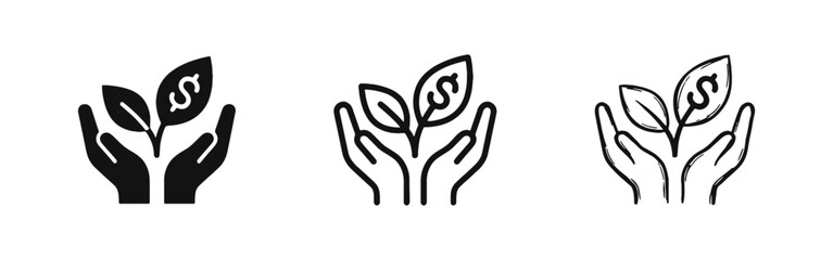 Naklejka premium Hands Holding Money Plant Growth Investment Icon