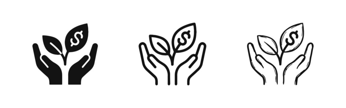 Hands Holding Money Plant Growth Investment Icon