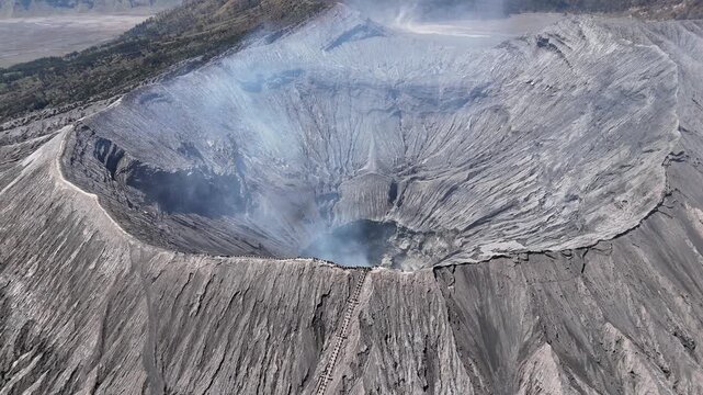 Aerial shot of the active valcano Mount Bromo in Indonesia.