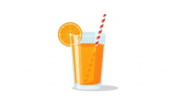 Fresh Orange Juice Glass with Straw and Slice &ndash; Flat Vector Illustration