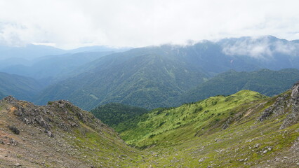 Naklejka premium Hiking the Volcano: A Summer Ascent of Mount Yakedake, Nagano, Japan