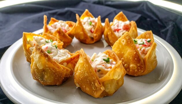 Crispy Golden Fried Wonton Cups Overflowing with Creamy Crab Salad Appetizer