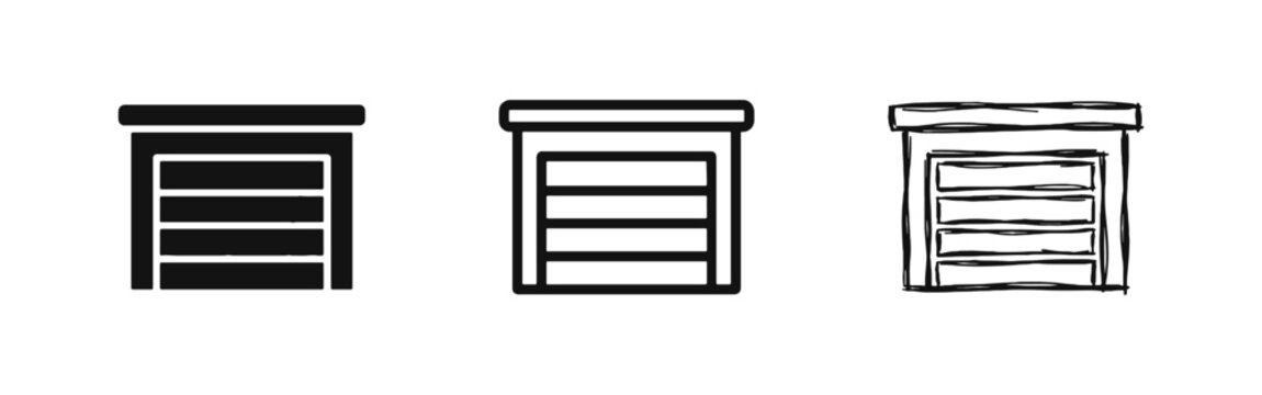 Garage Door Icon Set - Real Estate Storage and Parking Symbol