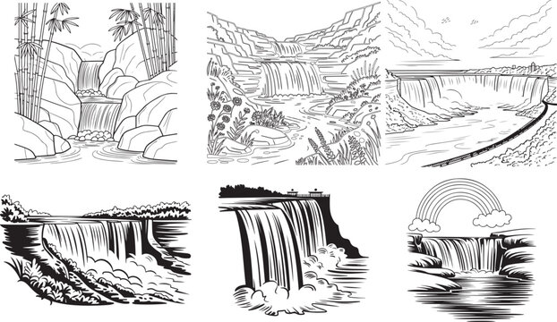water fall vector icon set on white 