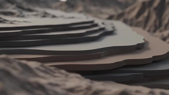 Abstract representation of terraced landscape layers in earthy tones, conveying depth and stratification