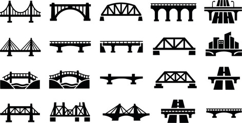 Obraz premium Set of twenty minimalist bridge icons in black outline design 