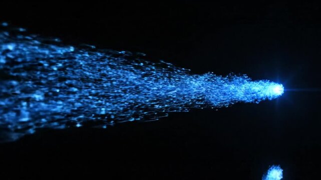 Dynamic virtual blue beam technology looping infinitely with fast moving digital data information stream for motion graphic on alpha channel background in ultra high definition 4K resolution