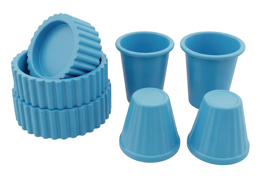 Watering can and cylindrical bucket with rounded base on a surface. isolated on transparent background