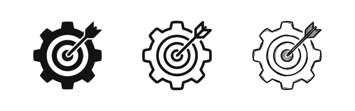 Business Target Goal Icon Set with Gear and Arrow
