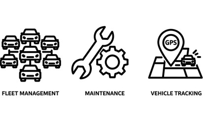 Fototapeta premium Fleet management maintenance vehicle tracking icons with maintenance icon management maintenance tracking logistics transportation mechanic software technology business collection dashboard