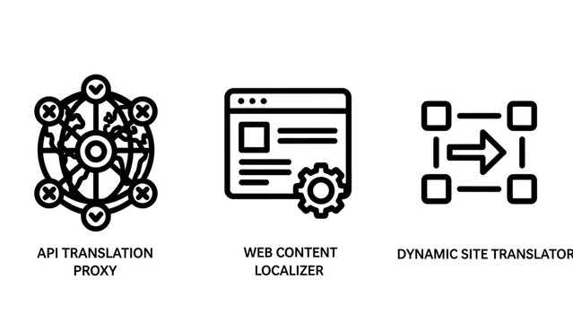 Api translation proxy web content localizer dynamic site translator icons with translation translator language localization localizer illustration minimalist collection technology internet