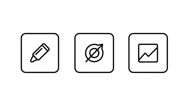 Set of UI line icons including edit pen null symbol and data graph with interface application business analytics development navigation software function