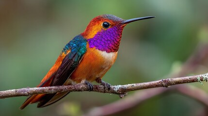 Obraz premium Hummingbird's colors change with backgrounds, making it more striking. Found in Mexico, these birds add beauty to gardens with blooming flowers.