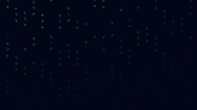 Katakana AI Matrix Data Stream Animation Futuristic Code Flow Digital Cyber Technology Background