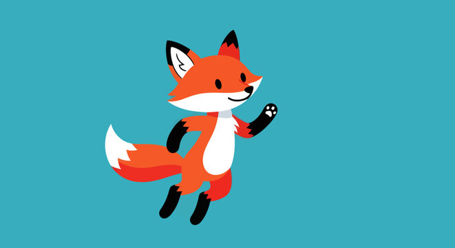 cartoon fox character jumping happily on blue background