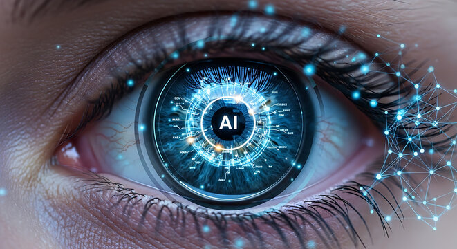 Artificial Intelligence in the Human Eye, Futuristic Technology Concept